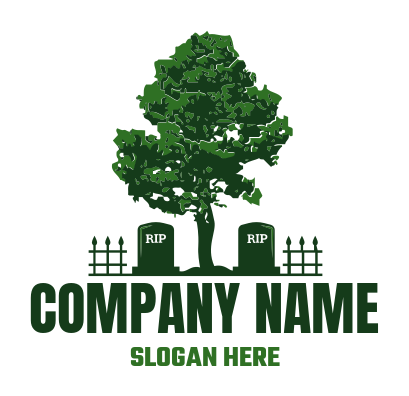 religious logo tree between tombstones cemetery