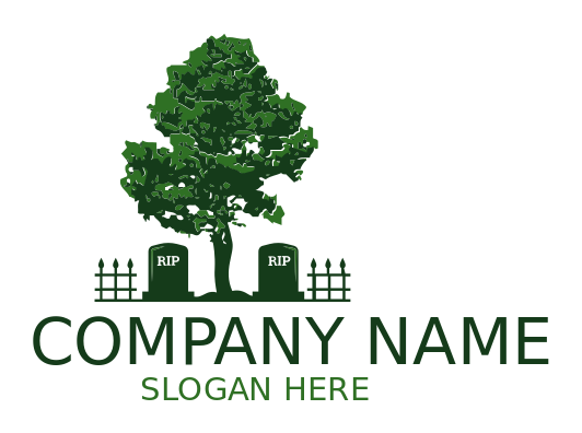 religious logo tree between tombstones cemetery