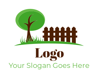 landscaping logo tree grass and wooden fence