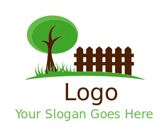 landscaping logo tree grass and wooden fence