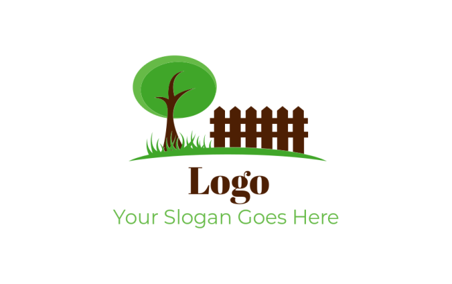 tree with grass and wooden fencing logo sample
