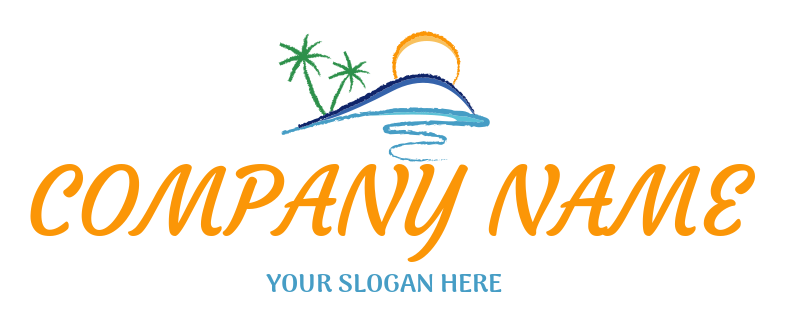 travel logo tropical beach with palm trees