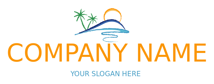 travel logo tropical beach with palm trees