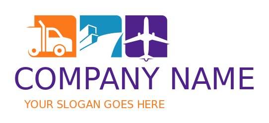 transportation logo illustration truck container ship & plane 