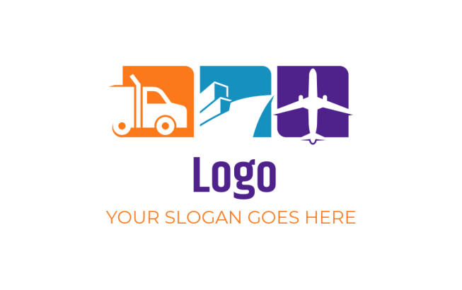 transportation logo illustration truck container ship & plane 