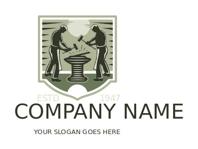 handyman logo blacksmiths in forge with sun