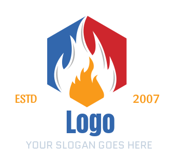 energy logo maker two flames in hexagon