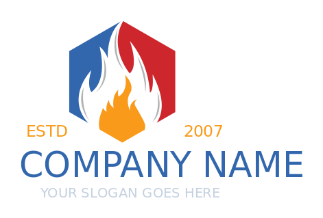 energy logo maker two flames in hexagon
