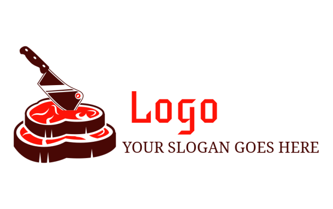 logo design of two meat slices with butcher knife 