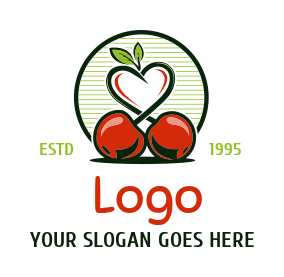 food logo red cherries with leaves forming heart