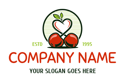 food logo red cherries with leaves forming heart