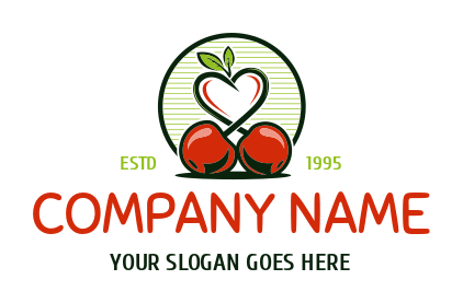 food logo red cherries with leaves forming heart