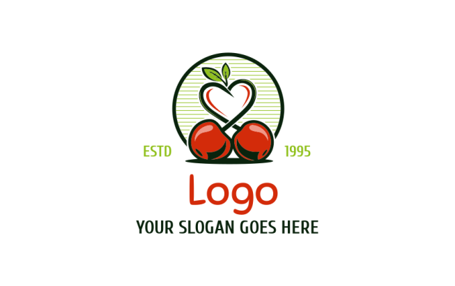 food logo red cherries with leaves forming heart