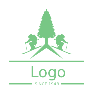 sports team logo icon Two skiers with pine tree