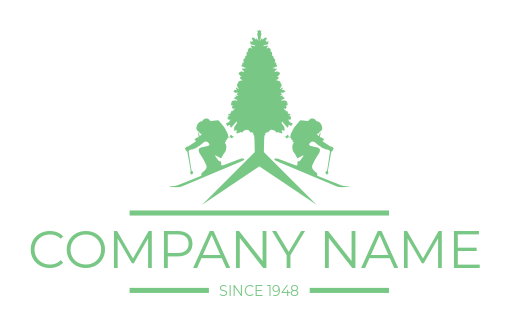 Two skiers with pine tree logo sample