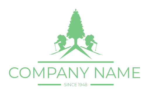 sports team logo icon Two skiers with pine tree