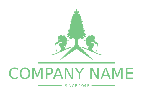 sports team logo icon Two skiers with pine tree