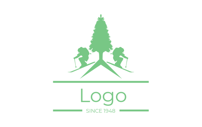 Two skiers with pine tree logo sample