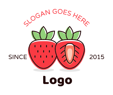 food logo line art two strawberries with leaves