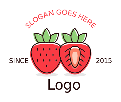 food logo line art two strawberries with leaves