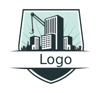 under construction buildings inside shield emblem 