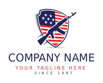 security logo veteran flag shield with ak-47 gun