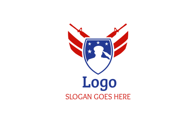 veteran in shield with criss cross guns wings logo maker