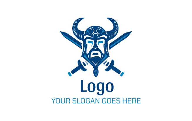 Vikings with horns helmet and criss cross swords logo icon
