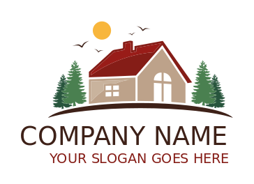 property logo villa with pine trees and sun