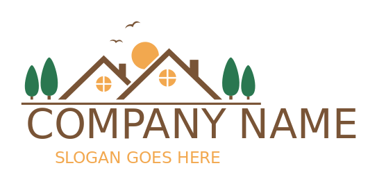 real estate logo villa roofs with sun and trees
