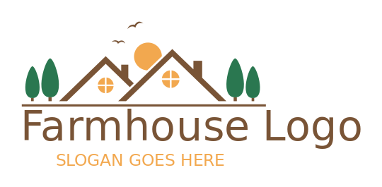 real estate logo villa roofs with sun and trees