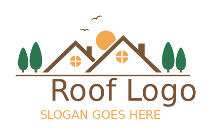 real estate logo villa roofs with sun and trees