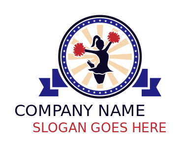 fitness logo vintage badge of girl with pompoms
