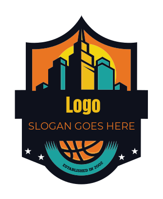sports logo basketball camp badge with buildings