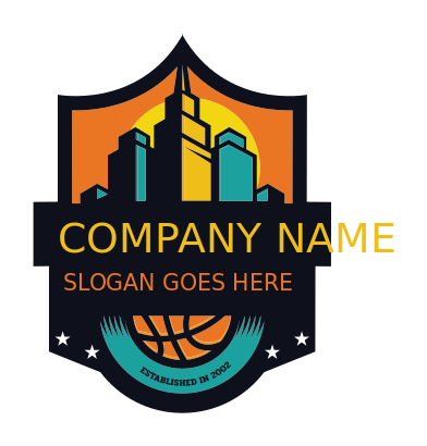 sports logo basketball camp badge with buildings