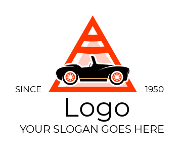 vintage car with triangle traffic cone driving school icon