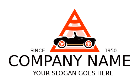 driving school logo car in triangle traffic cone
