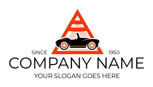 vintage car with triangle traffic cone driving school icon