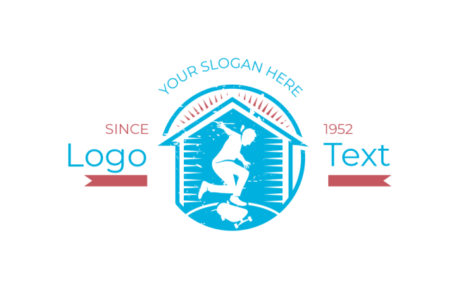 Make a logo vintage skateboarder within hut