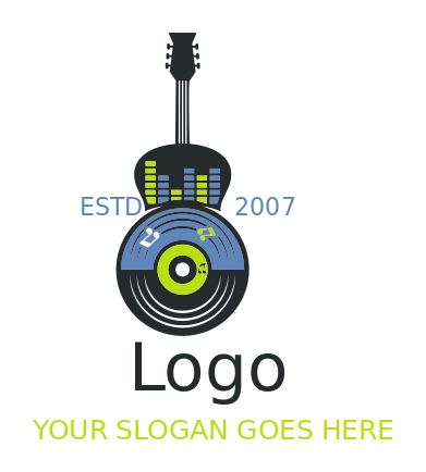 music logo record disk sound bars inside guitar 