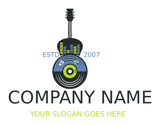 music logo record disk sound bars inside guitar 