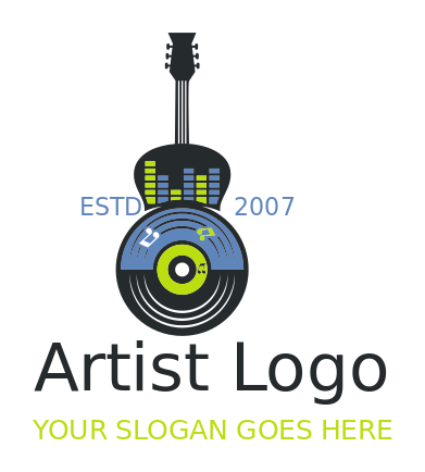 music logo record disk sound bars inside guitar