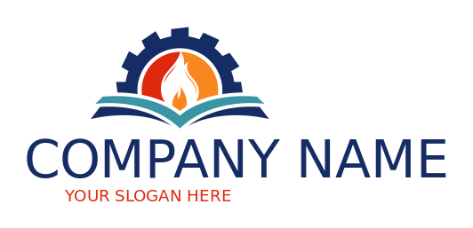 vocational school logo open book flame in gear