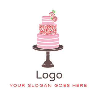 bakery and cake round badge logo design in pastel pink... wedding cake on stand | Logo Template by LogoDesign.net