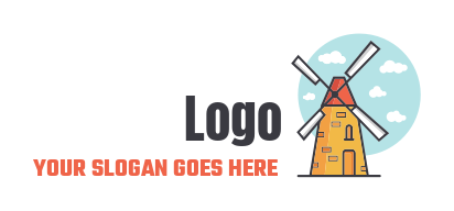 farm logo illustration circle with clouds and windmill