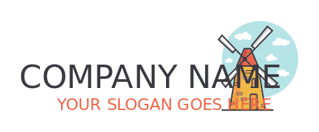 farm logo illustration circle with clouds and windmill