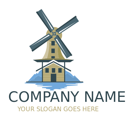 agriculture logo windmill turbine and mountains
