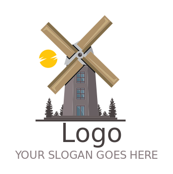 agriculture logo windmill with sun and trees
