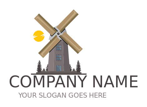 agriculture logo windmill with sun and trees