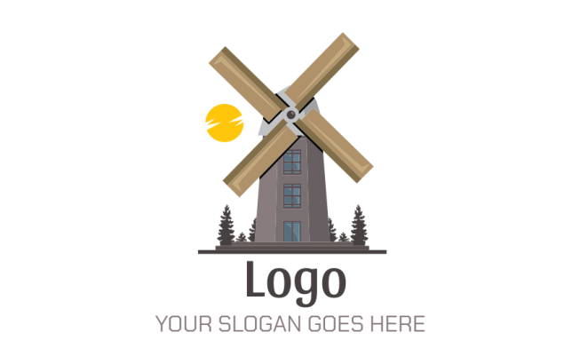 windmill with sun and trees logo creator